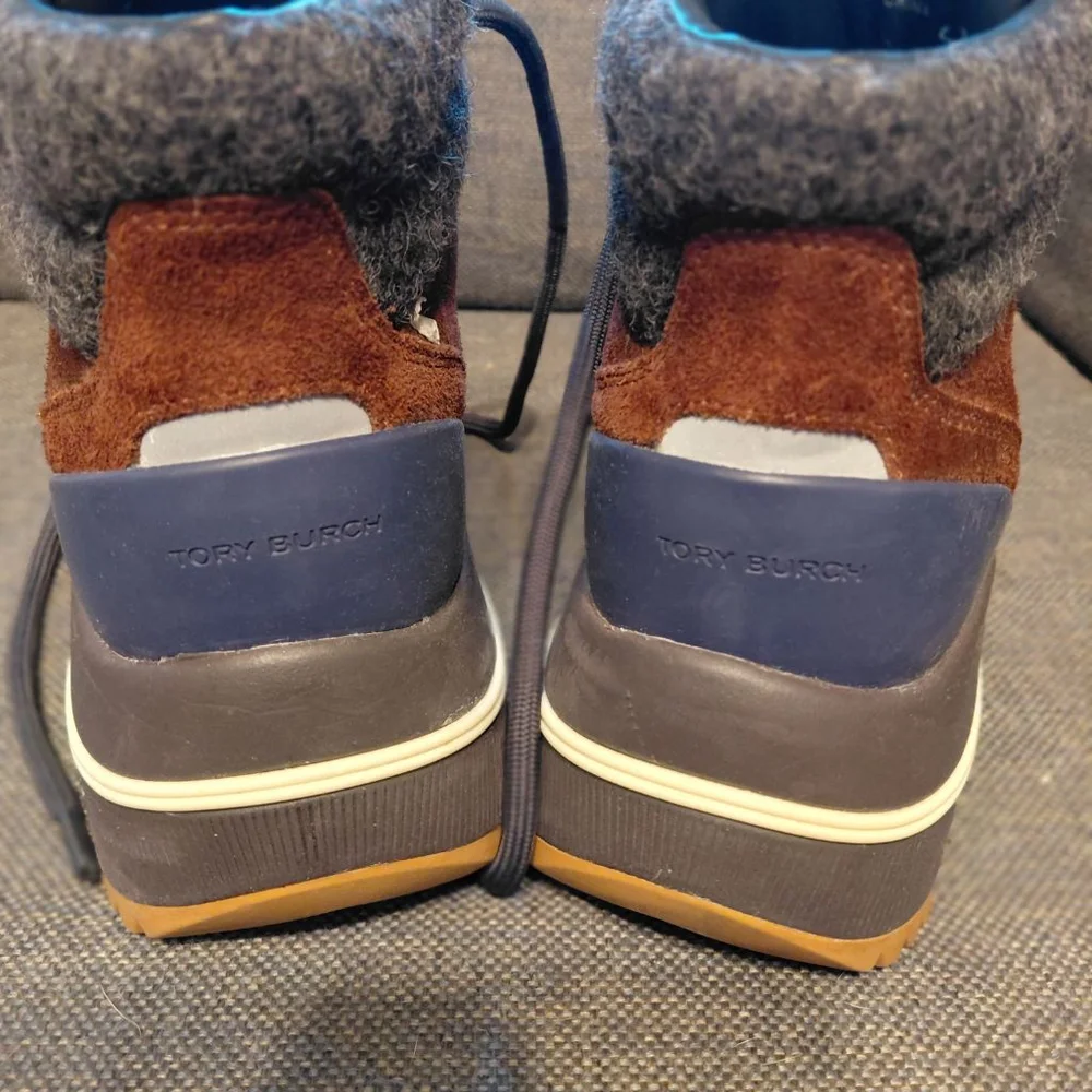 Women's Tory Burch Winter & Rain Boots 8.5 Brown Navy Hiking Style